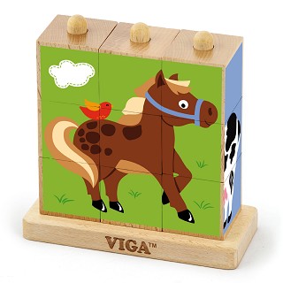 Viga Toys - Bilderwürfel Puzzle - Bauernhoftiere